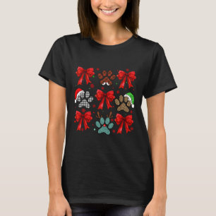 Cute Bow Coquette Dog Paw Dog Mom Dad Merry Christ T-Shirt