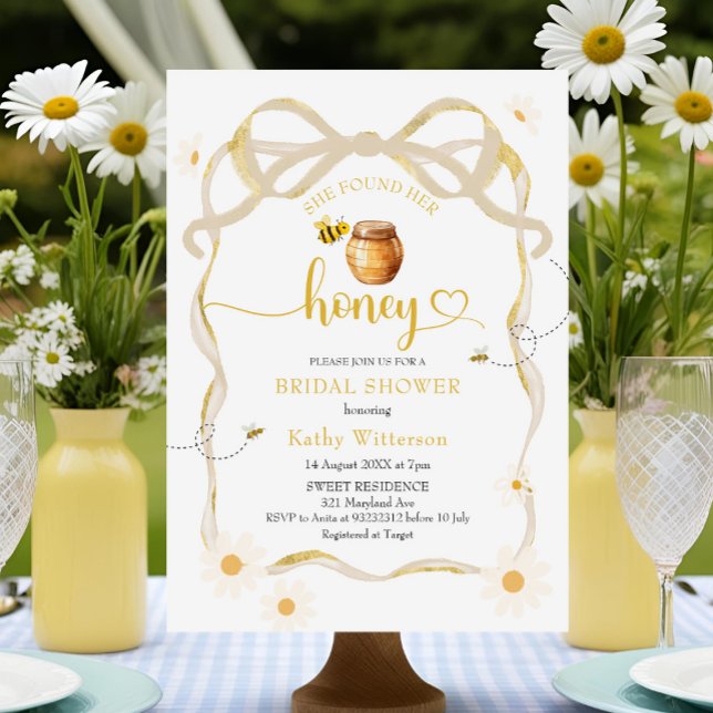 Cute Bow Daisy Bee Bride to Bee Bridal Invitation (Creator Uploaded)
