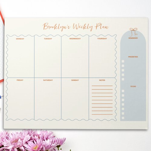 Cute Bow Doodle Weekly Planner  Notepad