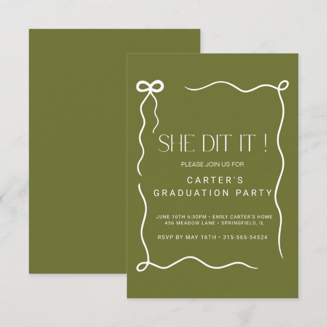 cute bow grd,Elgante Minimalist black and white Save The Date (Front/Back)