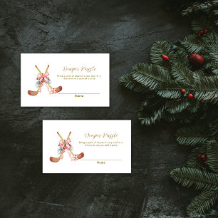 Cute Bow Hockey Girl Diaper Raffle Baby Shower Enclosure Card