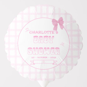 Cute Bow Pastel Pink Gingham Baby Shower Balloon