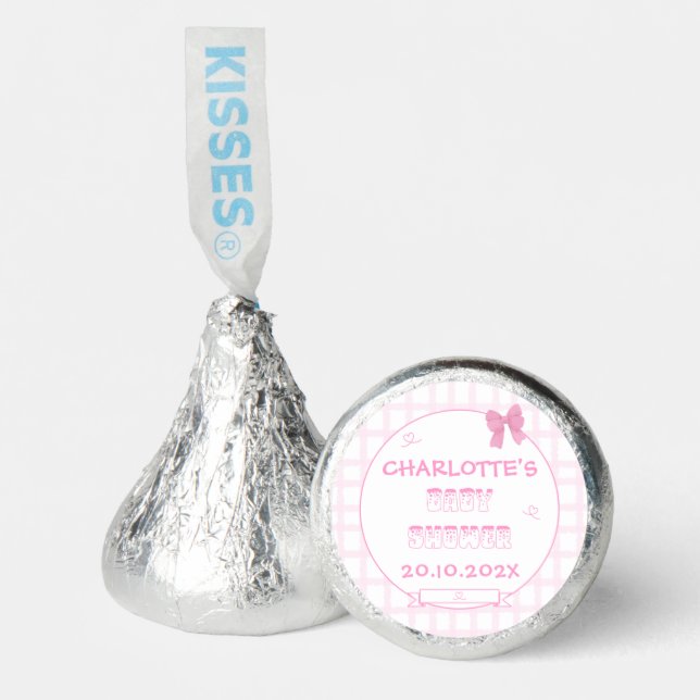 Cute Bow Pastel Pink Gingham Baby Shower Hershey®'s Kisses® (Front)