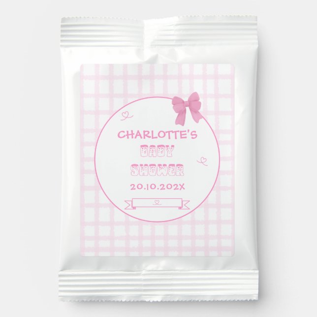 Cute Bow Pastel Pink Gingham Baby Shower Margarita Drink Mix (Front)