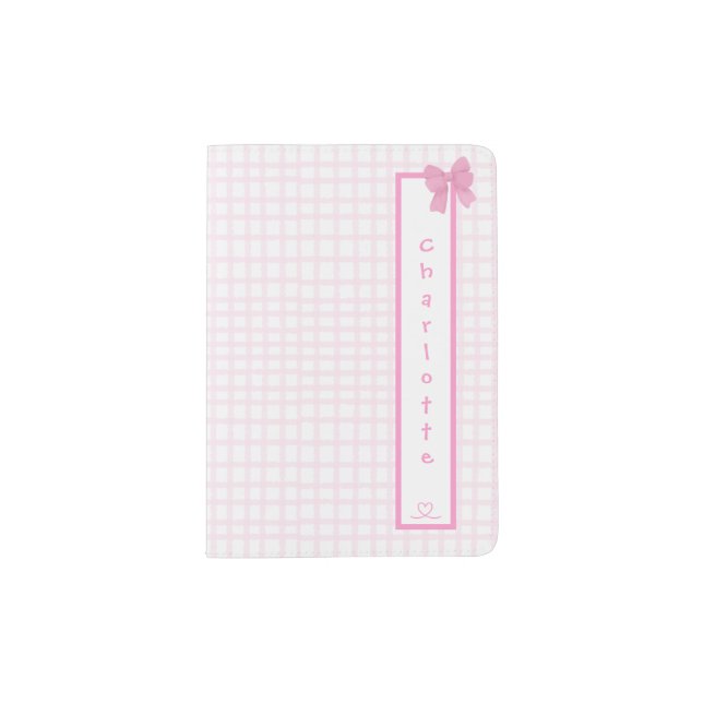 Cute Bow Pastel Pink Gingham Passport Holder (Front)