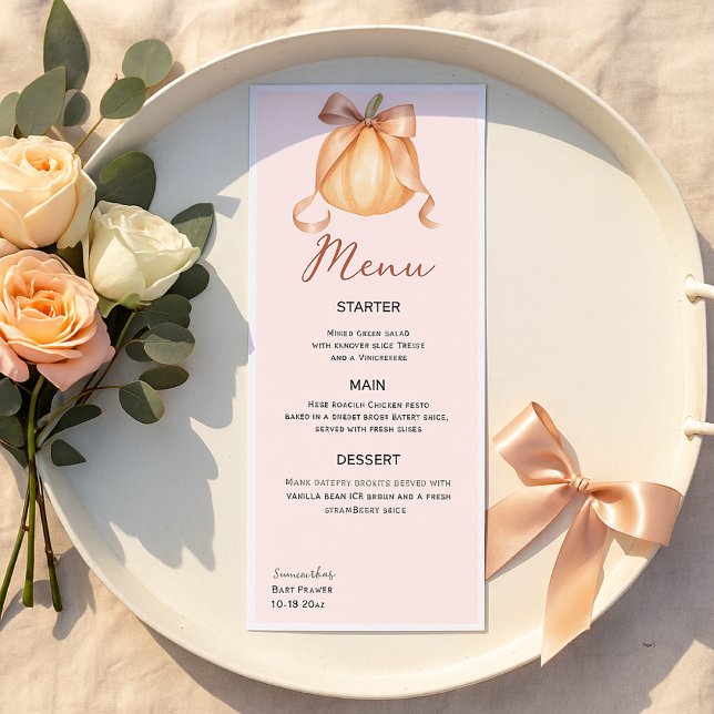 Cute Bow Pumpkin Watercolor Pink  Menu (Creator Uploaded)