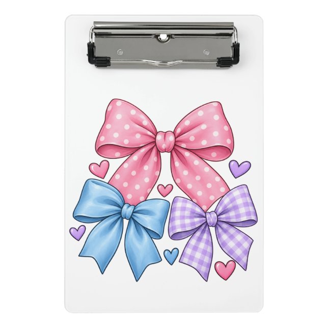 Cute Bow Ribbon Pattern – Pink Blue Mini Clipboard (Front)