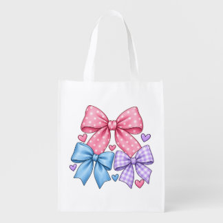 Cute Bow Ribbon Pattern – Pink Blue & Purple Bow Grocery Bag