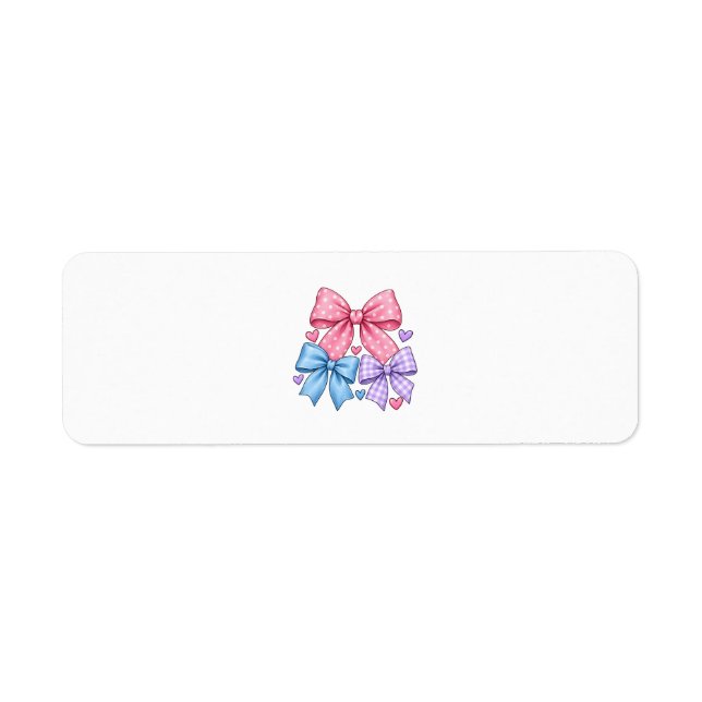 Cute Bow Ribbon Pattern – Pink Blue & Purple Bow  Label (Front)
