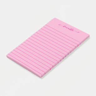 Cute Bow Signature Name Hot Pink Lined Post-it Notes