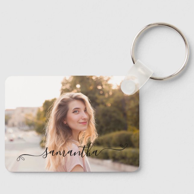 Cute Bow Signature Name Photo Keychain (Front)