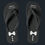 Cute Bow Tie & Buttons Black Best Man Wedding Flip Flops<br><div class="desc">These cute flip flops are a great way to thank the best man at your wedding. They feature a design that is simple,  cute,  and fun with a white bow tie and buttons on a black background with his name and title.</div>