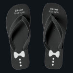 Cute Bow Tie & Buttons Black Best Man Wedding Flip Flops<br><div class="desc">These cute flip flops are a great way to thank the best man at your wedding. They feature a design that is simple,  cute,  and fun with a white bow tie and buttons on a black background with his name and title.</div>