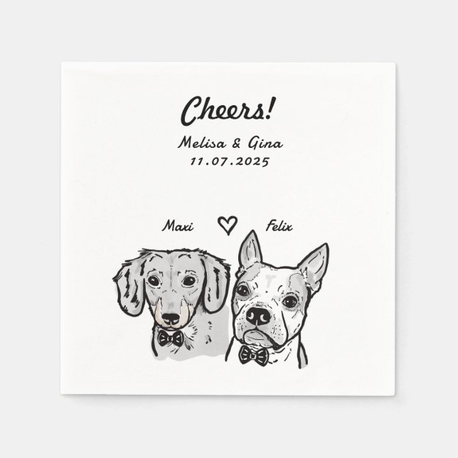 Cute Bow Tie Dachshund Boston Terrier Dog Wedding Napkins (Front)