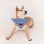 Cute Bow Tie Monogram Blue Pet Bandana<br><div class="desc">Your monogram and name over a blue canvas, finished with a cute deep red bow tie. Fill in the template to add your pet's name, or remove the name option altogether; whichever you prefer. Background color can be changed, using the edit menu. Text style, size, and color can also be...</div>