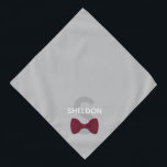 Cute Bow Tie Monogram Gray Pet Bandana<br><div class="desc">Your monogram and name over a gray canvas, finished with a cute burgundy bow tie. Fill in the template to add your pet's name, or remove the name option altogether; whichever you prefer. Background color can be changed, using the edit menu. Text style, size, and color can also be changed...</div>