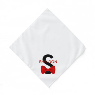 Cute Bow Tie Monogram Pet Name Black & White Dog Bandana