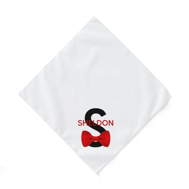 Cute Bow Tie Monogram Pet Name Black & White Dog Bandana (Front)