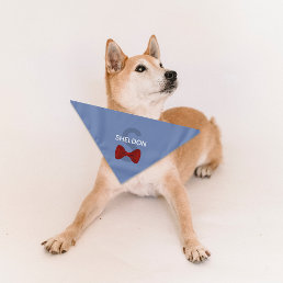 Cute Bow Tie Monogram Pet Name Blue Dog Bandana