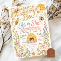 Cute Bow Vintage Bee Gender Reveal Invitation