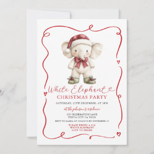 Cute Bow White Elephant Christmas Party Exchange Invitation