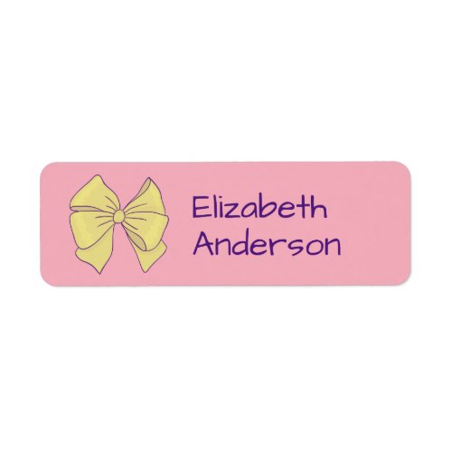 Cute Bow Yellow Pink and Royal Purple Girl Name Label