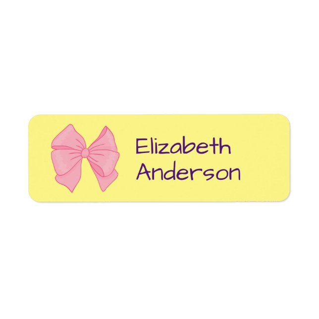 Cute Bow Yellow Pink and Royal Purple Girl's Name Label (Front)
