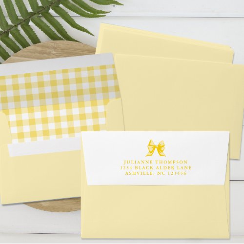 Cute Bow Yellow White Gingham Check Return Address Envelope