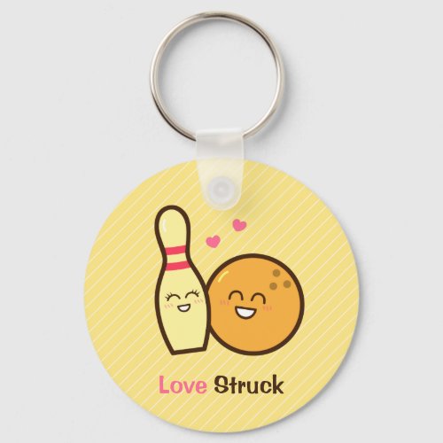 Cute Bowling Ball and Pin Love Struck Pun Keychain