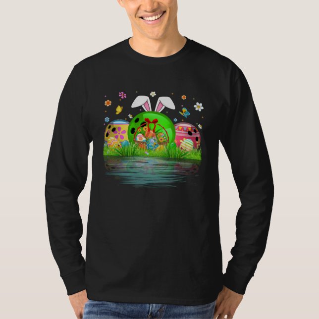 Cute Bowling Ball Egg & Bunny Ears Happy Easter Da T-Shirt (Front)