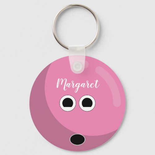 Cute Bowling Ball w Fancy Script Lettering Name Keychain