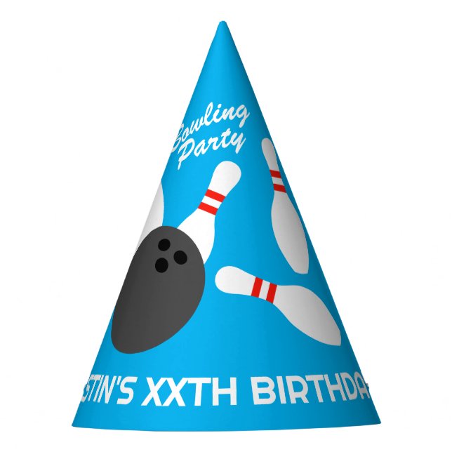 Cute bowling Birthday party hats with custom text (Front)