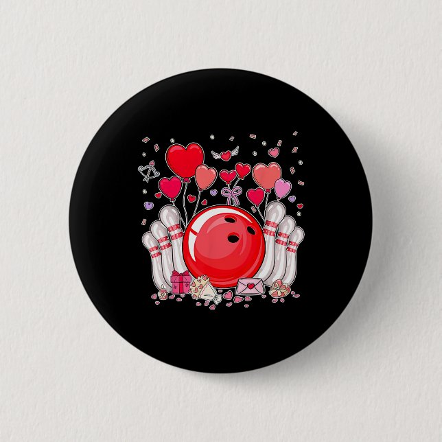 Cute Bowling Byll Valentine Heart Lover Player Bow Button (Front)