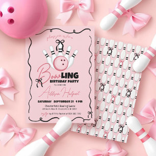 Cute BOWling Girly Pink Bows Girl Birthday Party Invitation