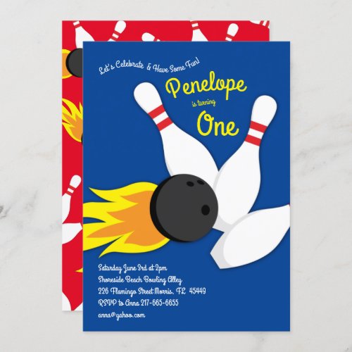 Cute Bowling Kids 1st Birthday Party Sports Invitation