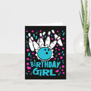 Cute Bowling Party Birthday Girl Kids Pins Bowler Card