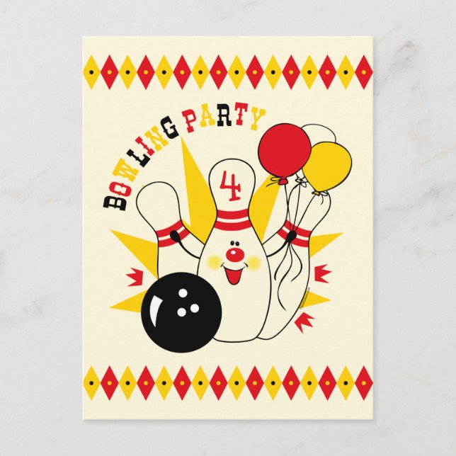 Cute Bowling Pin Birthday Invitation Postcard (Front)