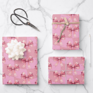 Cute Bows Pink Christmas  Wrapping Paper Sheets