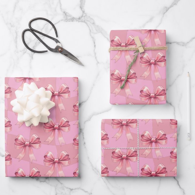 Cute Bows Pink Christmas  Wrapping Paper Sheets (Front)