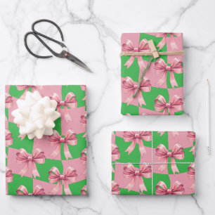 Cute Bows Pink Christmas  Wrapping Paper Sheets
