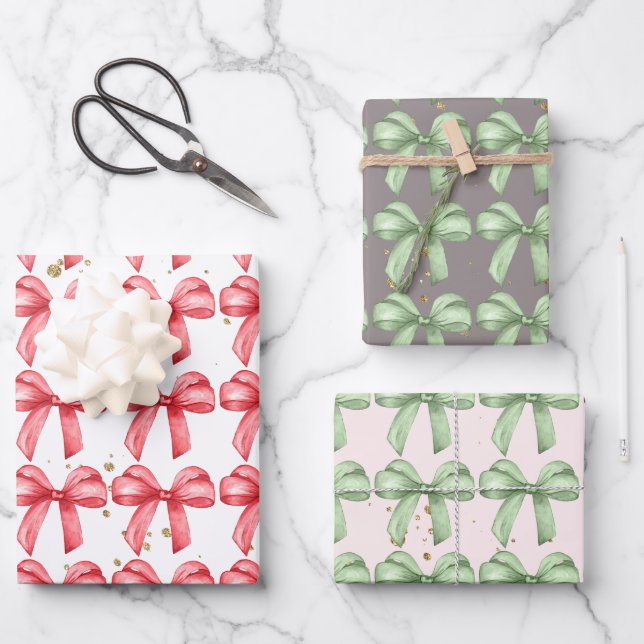 Cute bows wrapping paper. Gift wrapping.  Wrapping Paper Sheets (Front)