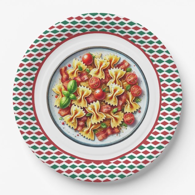 Cute bowtie pasta lovers dinner paper plates (Front)