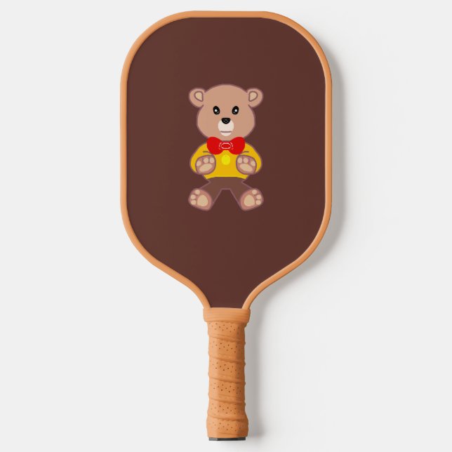 Cute Bowtie Teddy Bear Blue Spaceship  Pickleball Paddle (Front)