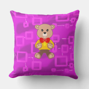 Cute Bowtie Teddy Bear Blue Spaceship  Throw Pillow