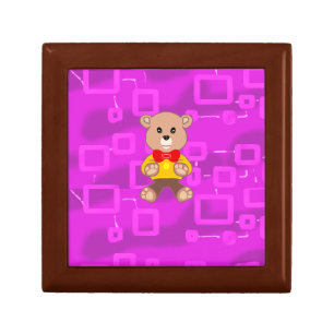 Cute Bowtie Teddy Bear on Pink Geometric Gift Box