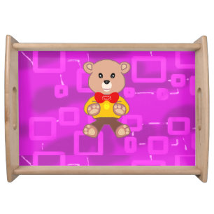 Cute Bowtie Teddy Bear Pink Geometric serving tray