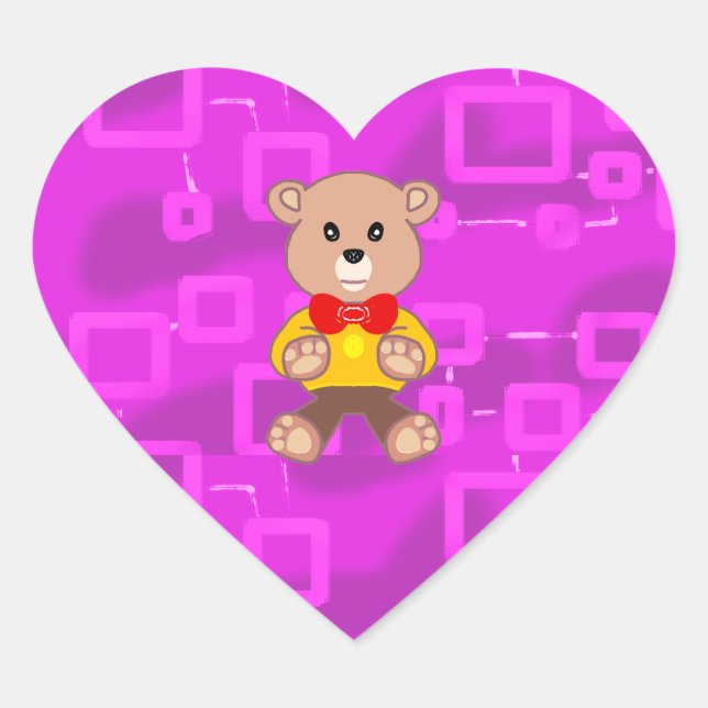 Cute Bowtie Teddy Bear Pink Geometric Sticker (Front)