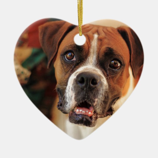 Cute Boxer Ceramic Ornament (Front)