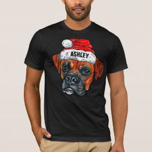 Cute Boxer Christmas Hat Dog Big T-Shirt