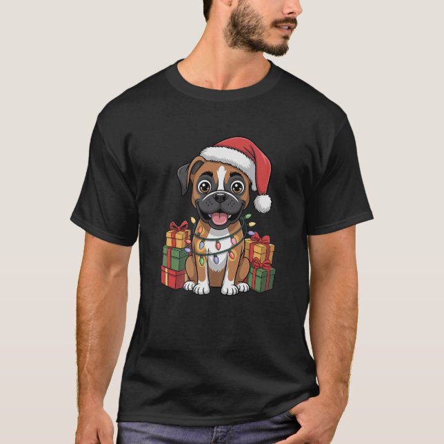 Cute Boxer Christmas Xmas Design Funny Dog Lover H T-Shirt (Front)